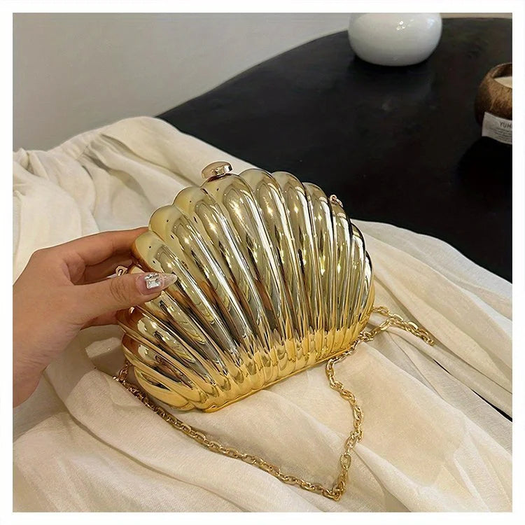 Y2K Retro Shell Clutch | Mini Crossbody with Metallic Finish Luxegan