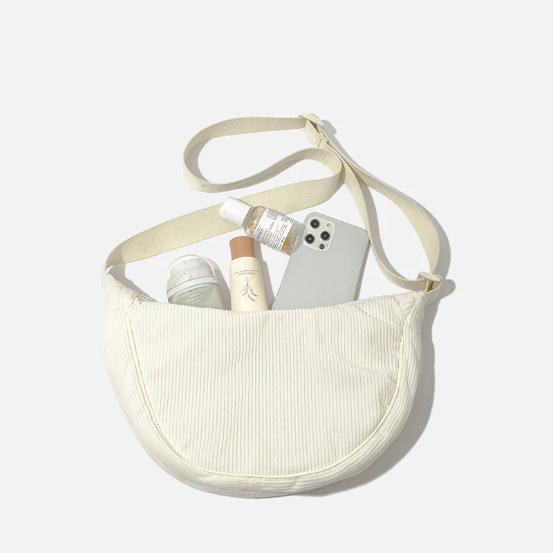 Solid Color Corduroy Women's Hobos Shoulder Bag | Retro Casual Female Crossbody Bags | Ladies Daily Travel Handbags Messenger Bag Luxegan