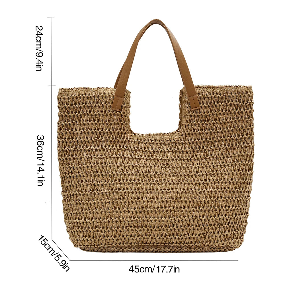 Vintage Hollow Design Woven Shoulder Bag | Large Capacity Knitting Tote & Summer Beach Bag Luxegan