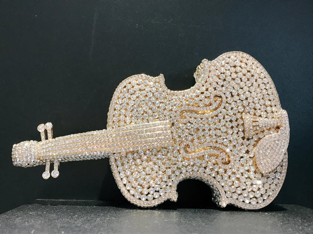 Luxury Violin-Shaped Crystal Evening Clutch | Sophisticated Rhinestone-Encrusted Dinner Purse | Elegant Bridal Handbag with Genuine Leather Lining | "Dignified" Structured Minaudière for High-Fashion Events Luxegan