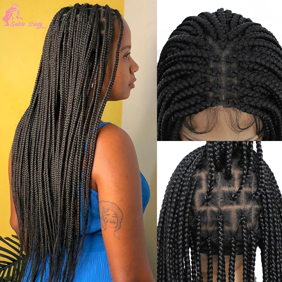 36 Inch Goddess Knotless Box Braids Cornrow Wig | 360 Full Lace