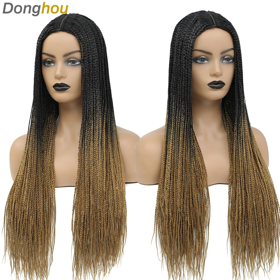 New Style Ombre Box Braided Wigs For Women Braided Wig Fake Scalp Wholesale Wigs Perruque Longue Synthétique Braiding Hair Wig Luxegan