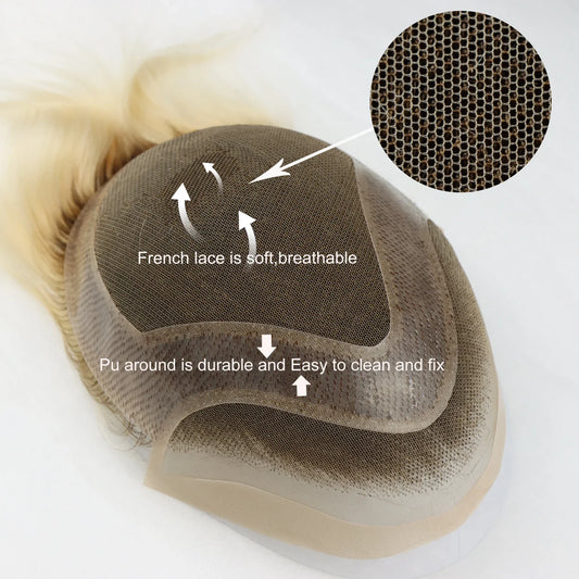 Ombre Platinum Blonde Lace Front Toupee | Sophisticated "Capillary Prosthesis" Silhouette | Dark Roots #613 Remy Human Hair System | "Dignified" High-Performance 8x10 Lace & PU Base for Radiant Versatile Styling Luxegan
