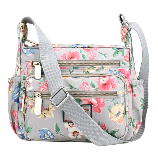 Women’s Fashion Multi-Pocket Crossbody Handbag | Vibrant Floral Pattern Messenger Bag | Waterproof Nylon Shoulder Bag for Shopping | Sophisticated Multi-Compartment Daily Travel Bag Luxegan