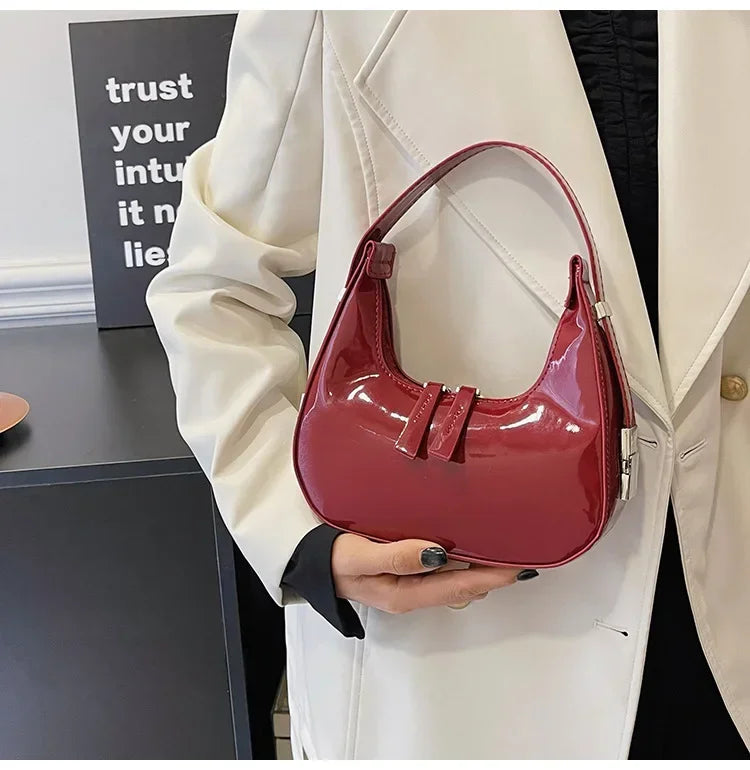 Trendy Designer Solid Shoulder Bags for Women Handbags and Purses | New Fashion Patent Leather Underarm Ladies Tote Bags Luxegan