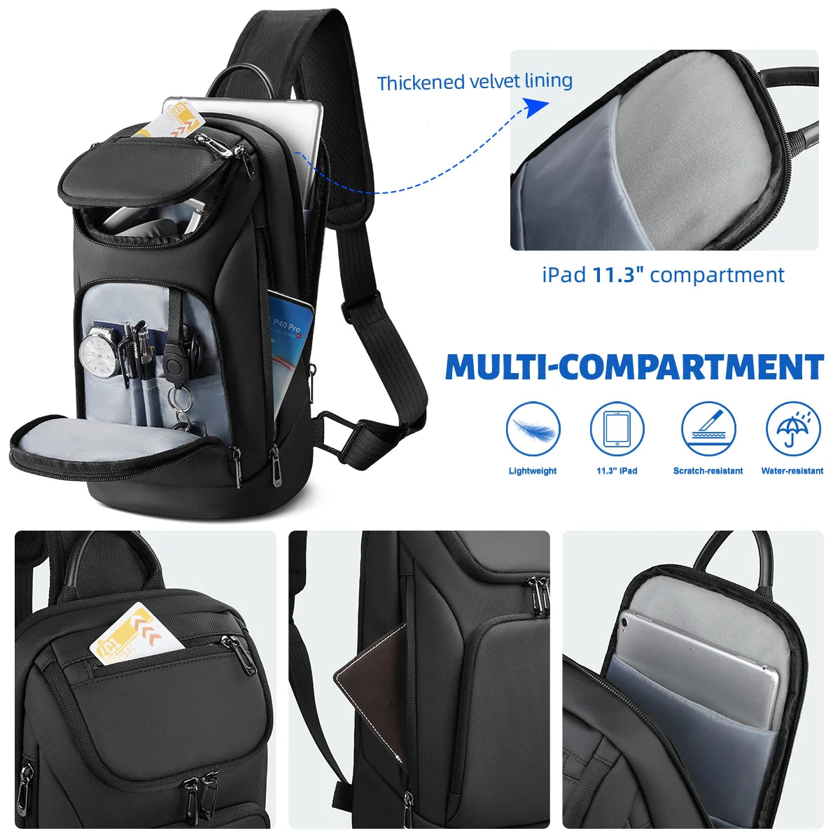 Business Crossbody Messenger Bag | Sophisticated "Box" Silhouette | Waterproof Travel Chest Bag for 11.3-inch iPad | "Dignified" High-Performance HK-6951B Essential for Radiant Versatile Styling Luxegan