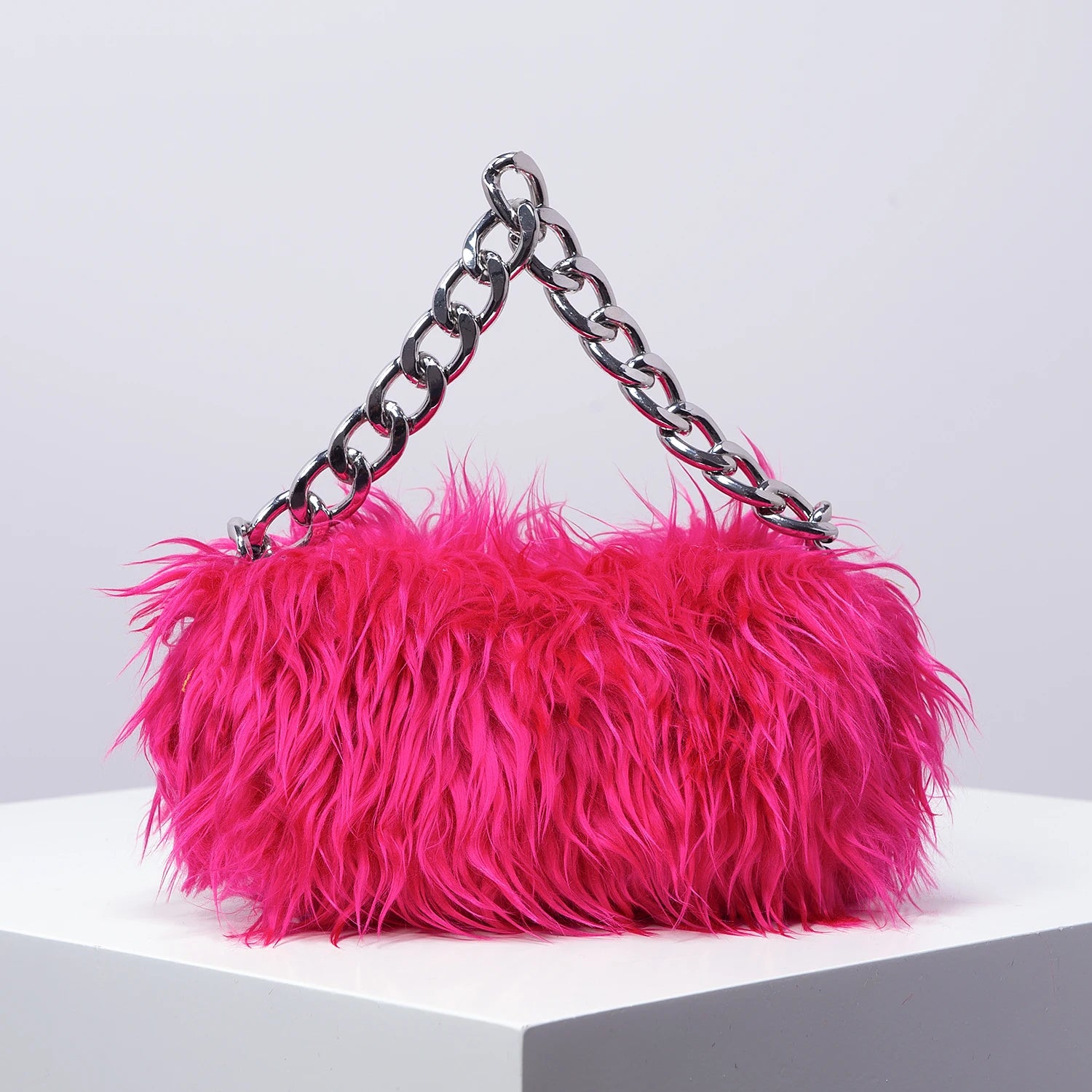 Solid Fuzz Soft Candy Color Satchel | Y2K Style Women’s Shoulder Bag with Iron Chain | Cute Charm Clutch & Colorful Square Purse Luxegan