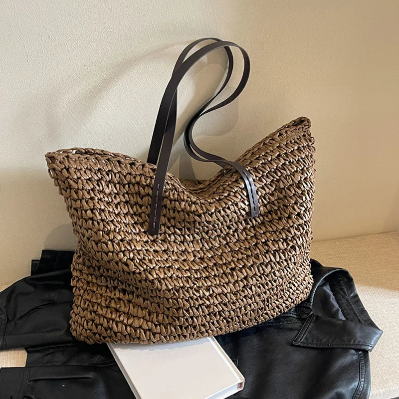 Bohemian Straw Woven Tote | Casual Large Capacity Beach Bag Luxegan