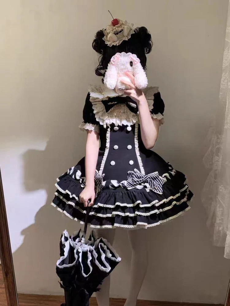 Women's Sweet Pink Lolita Princess Dress | Lovely Y2k Bow Chic Mini Dress | Female Korean Style Slim Fit Outfits | Premium Tatting Short Puff Sleeve Summer A-Line Dress Model Y250113 Luxegan
