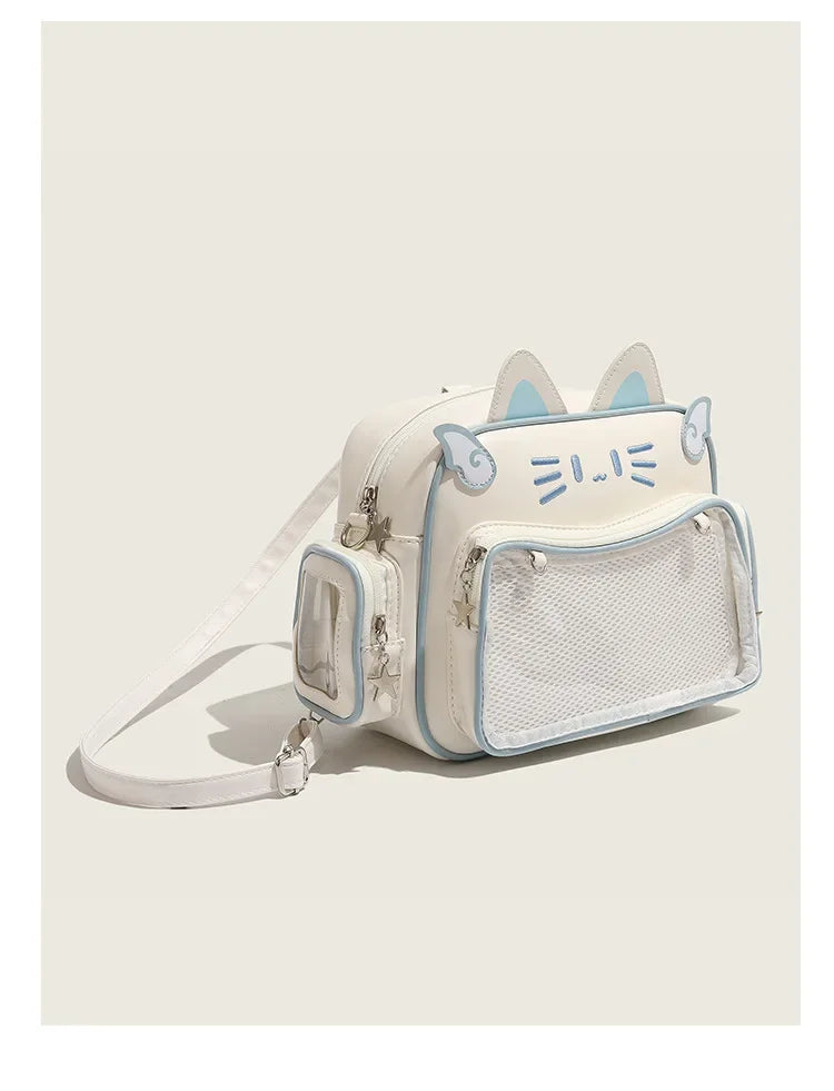 Y2K Kawaii Cat Ita Bag | Aesthetic Transparent Pocket Backpack Luxegan