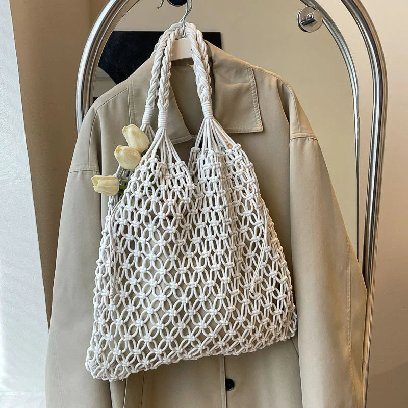 Women's Large Capacity Straw Handbag Totes | Hollow Out Shoulder Bags & Vintage Travel Beach Bag (Shopping Pack) Luxegan