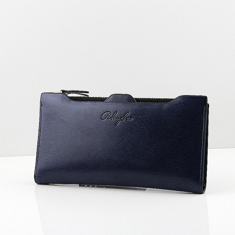 Women’s Long PU Leather Organizer Wallet | Sophisticated Large Capacity Multi-ID Credit Card Holder | Fashion-Forward Trifold Purse with Detachable Card Case | Elegant Solid Color Mobile Phone Handbag Luxegan