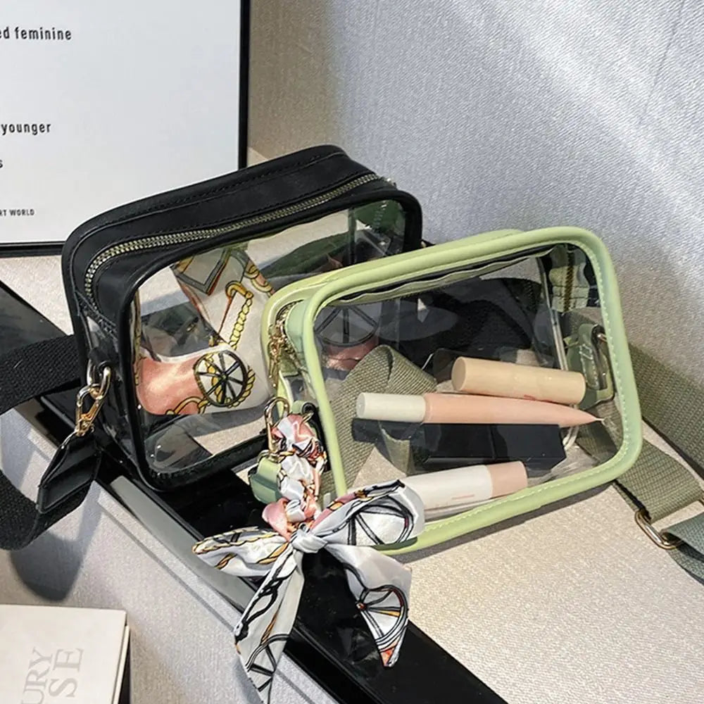 Fashion Transparent PVC Jelly Handbag | Solid Color Shoulder Messenger Crossbody Bag for Women & Girls (Ribbons Excluded) Luxegan