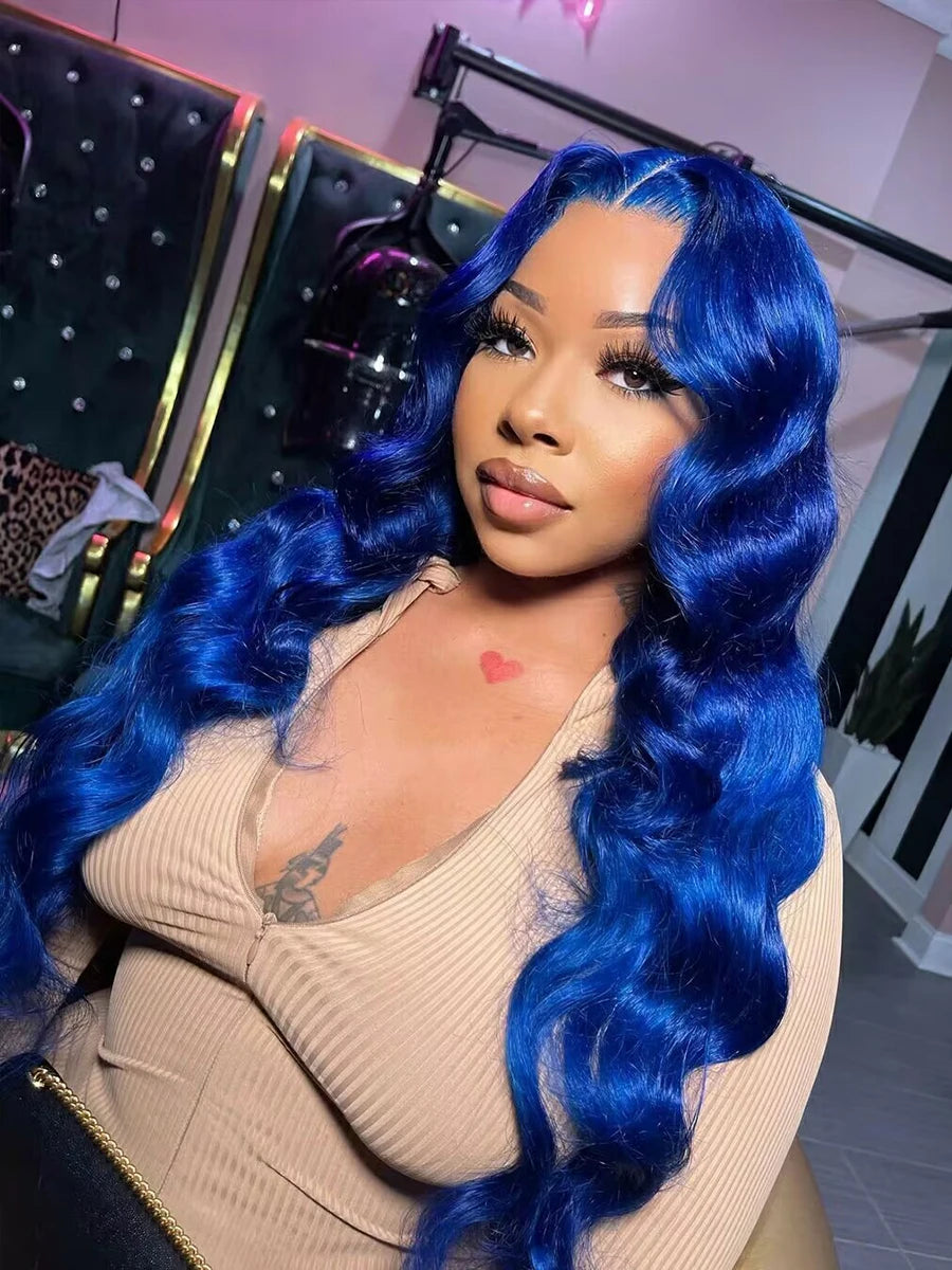 Radiant Blue Body Wave Lace Frontal Wig | Sophisticated 13x4 HD Transparent Lace | Elegant "Brazilian Remy" 26+ Inch Length | "Dignified" Pre-Plucked Human Hair for Radiant Versatile Styling Luxegan
