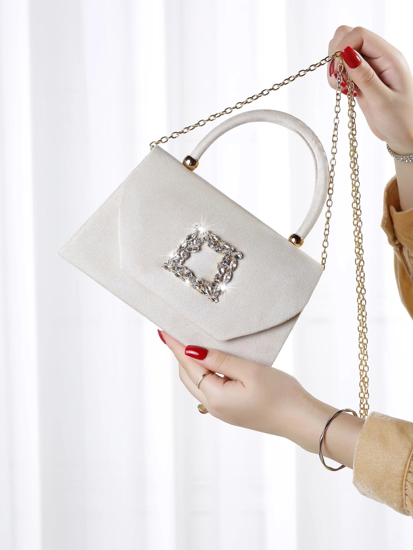 Elegant Sparkling Velvet Evening Clutch Bag | Glitter Bling Shiny Luxury Party Purse | Exquisite Glamorous Hard-Shell Handbag | Fashionable Solid Color Formal Gala Accessory (Model ZM-008) Luxegan