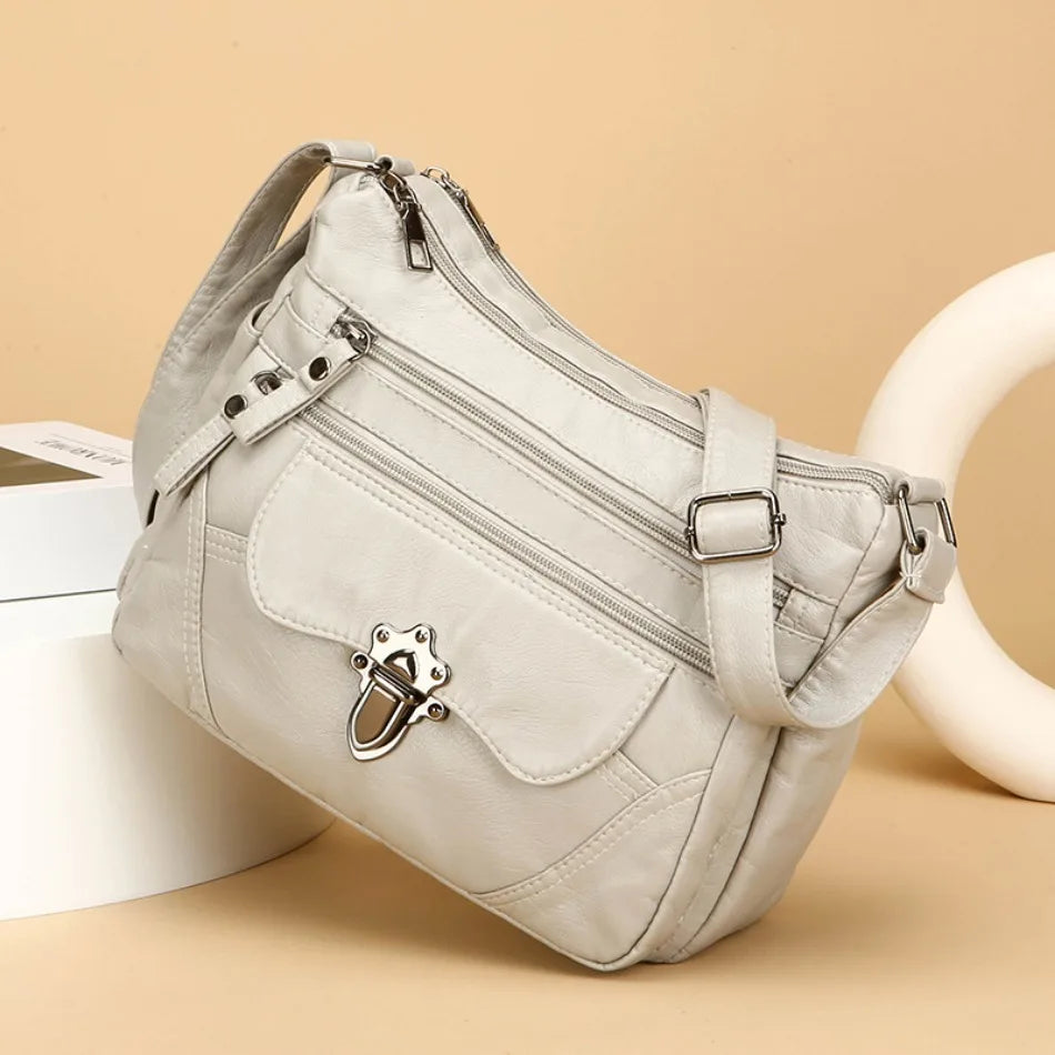 Retro Multi-Pocket PU Leather Handbags | Luxury Designer Shoulder Bag Luxegan