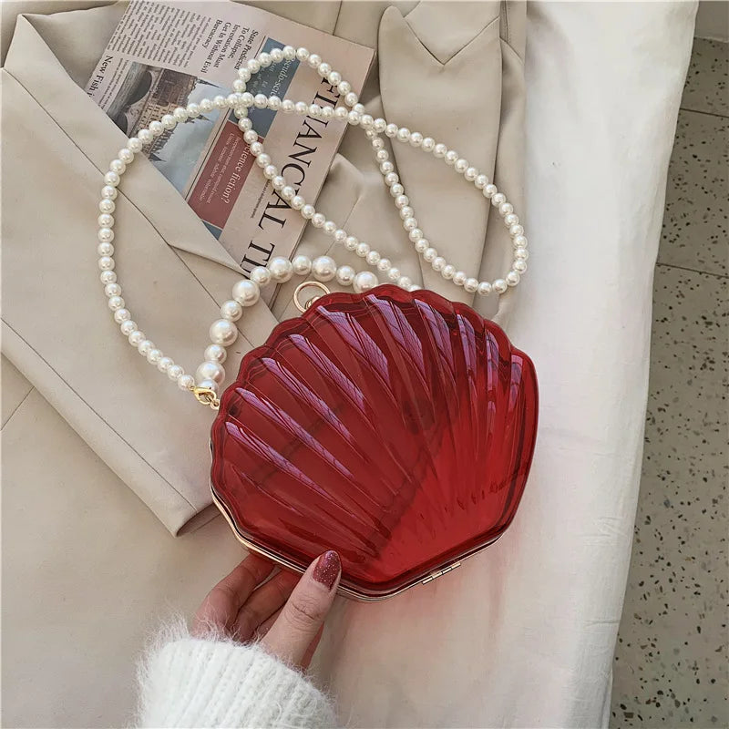 PVC Transparent Shell Bag | Hard Pearl Chain Crossbody & Evening Clutch Luxegan