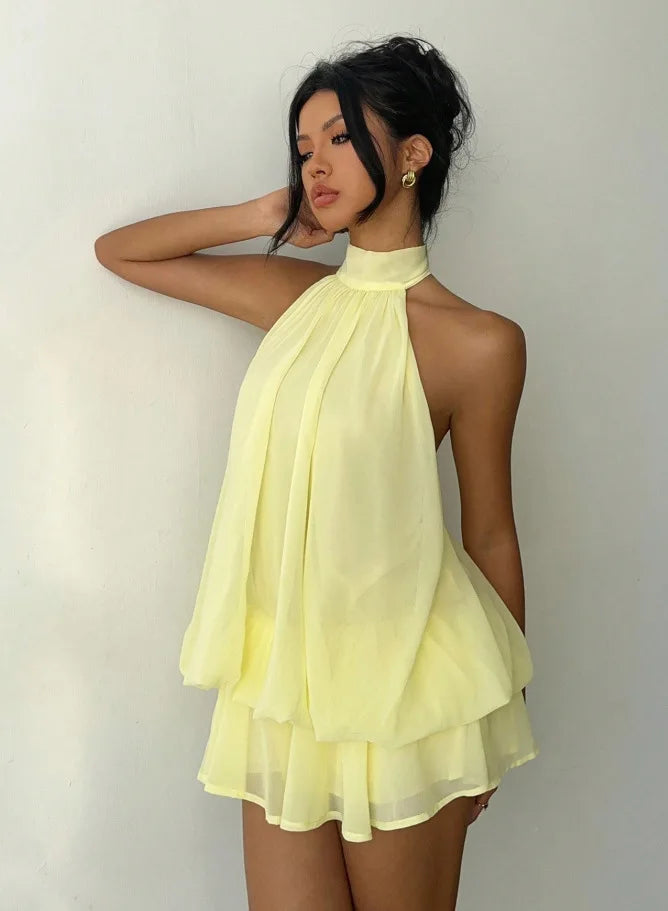 Solid Turtleneck Sleeveless Backless Slim Fit Mini Dress – Summer Luxegan