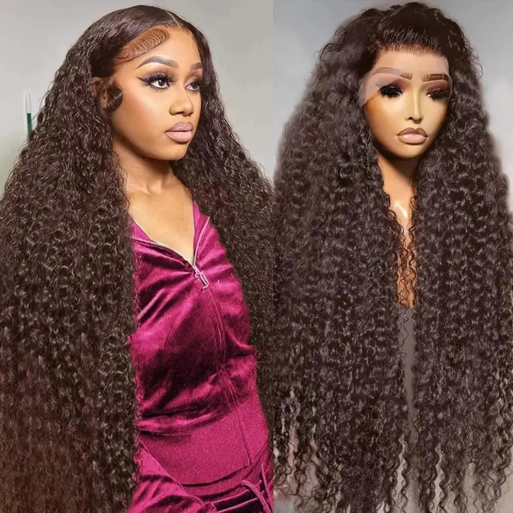 34-Inch Highlight Jerry Curly HD Lace Frontal Wig | Sophisticated 250% Density 13x4 Transparent Lace | Elegant "Chocolate Brown" Highlighted Silhouette | "Dignified" Pre-Plucked Deep Wave Human Hair for Radiant Versatile Styling Luxegan