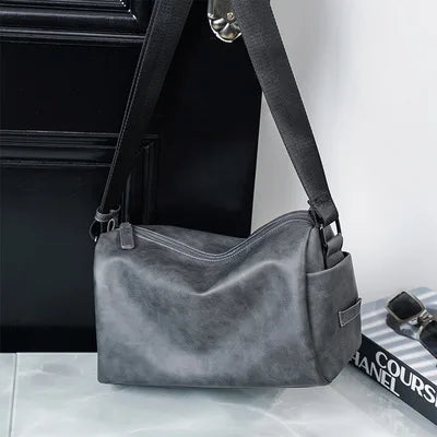 Soft Leather Men's Crossbody Bag | Shoulder Messenger Bag & Casual Simple Design Solid Sling Shoulder Bag Pack Luxegan