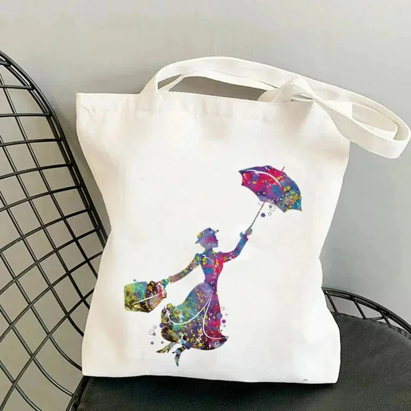 Canvas Cartoon Mary Poppins Tote | Soft Large Capacity Eco Shopping Bag Luxegan