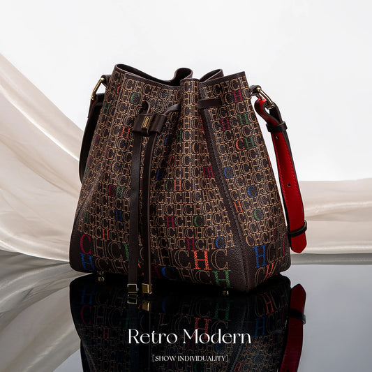 Luxury Classic Women’s Bucket Bag | Fashion PVC Printed Shoulder Bag | Designer Inspired Mini Bucket Purse | Trendy "Luxury Brand" Lettered Handbag (Model CO2C2211) Luxegan