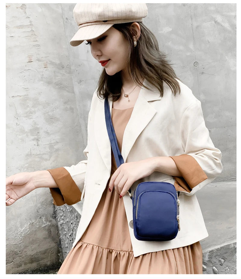 Women’s Waterproof Nylon Shoulder Bag | Multifunction Crossbody Mobile Phone Purse | Fashionable Lady’s Wrist Pouch & Handbag | Elegant Flap Bag with Applique Detail Luxegan