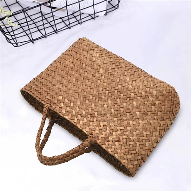 Casual Straw Woven Handbag | Natural Wicker Square Tote Bag | Handmade Mini Rattan Shoulder Bag | Artisan Braided Summer Garden Purse for Women Luxegan