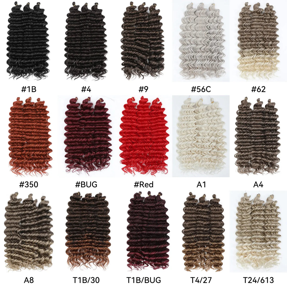 Deep Wave Crochet Braiding Hair 24in | 50 Strands 110g | 16 Colors | Water Wave Twist Luxegan