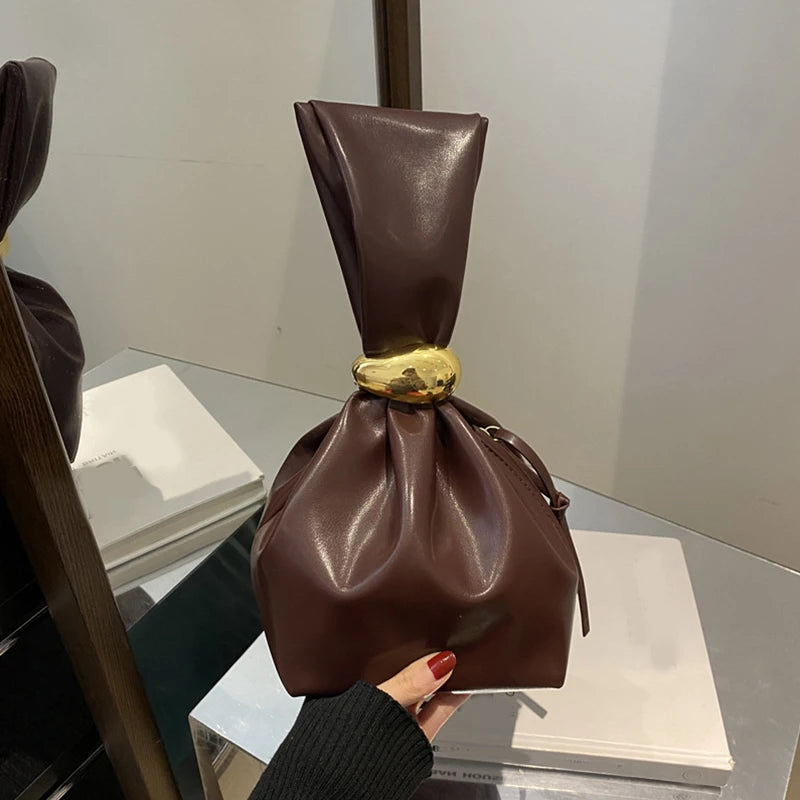 Design Mini PU Leather Dumpling Clutch | Sophisticated Niche Knotted Handbag | Elegant Retro Shoulder Bag for Women | Fashion-Forward Soft Wrist Purse & Unisex Fashion Handbag Luxegan