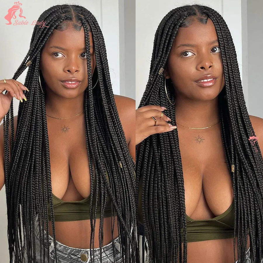 36 Inch Goddess Knotless Box Braids Cornrow Wig | 360 Full Lace