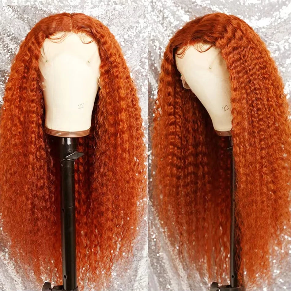 Radiant Orange Ginger Water Wave Wig | Sophisticated 13x6 HD Transparent Lace | Elegant "Brazilian Remy" 30-Inch Length | "Dignified" Pre-Plucked Deep Curly Human Hair for Radiant Versatile Styling Luxegan