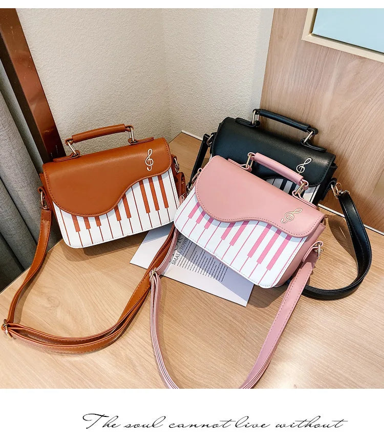 Korean Piano Design PU Leather Messenger Bag | Fashion Crossbody & Shoulder Handbag with Hasp Closure & Coin Purse Package Luxegan