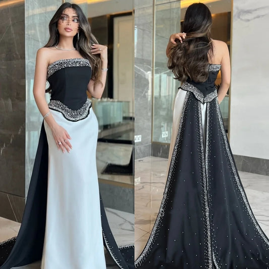 Strapless Sequined Beaded Pleated Formal Gown | Sparkle Straight Bespoke Evening Dress Luxegan