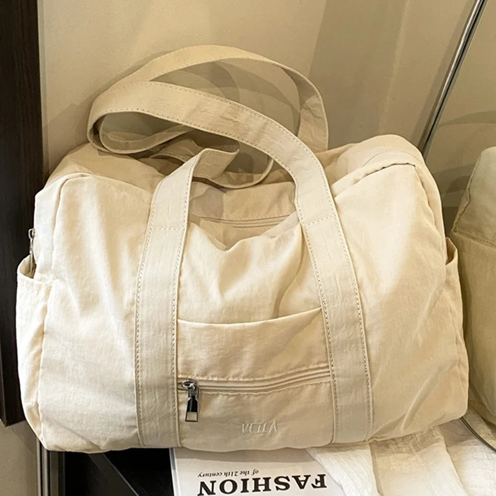 Unisex Simple Crossbody Bag Oxford Cloth Everyday Overnight Bag | Solid Color Lightweight Tote Handbag Outdoor Short Trip Bag Luxegan