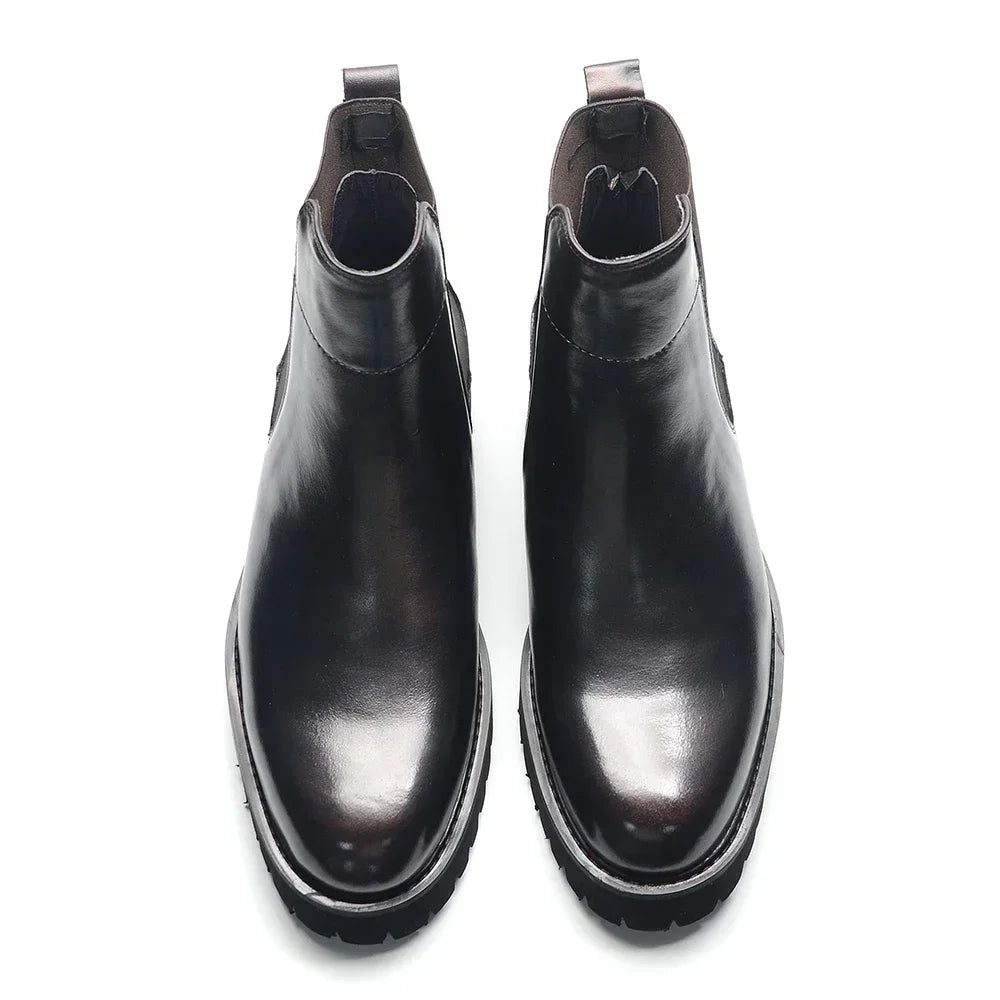 British Style High Top Men's Chelsea Boots | Classic Luxury Genuine Leather (Height Increasing, Elastic Band) Luxegan