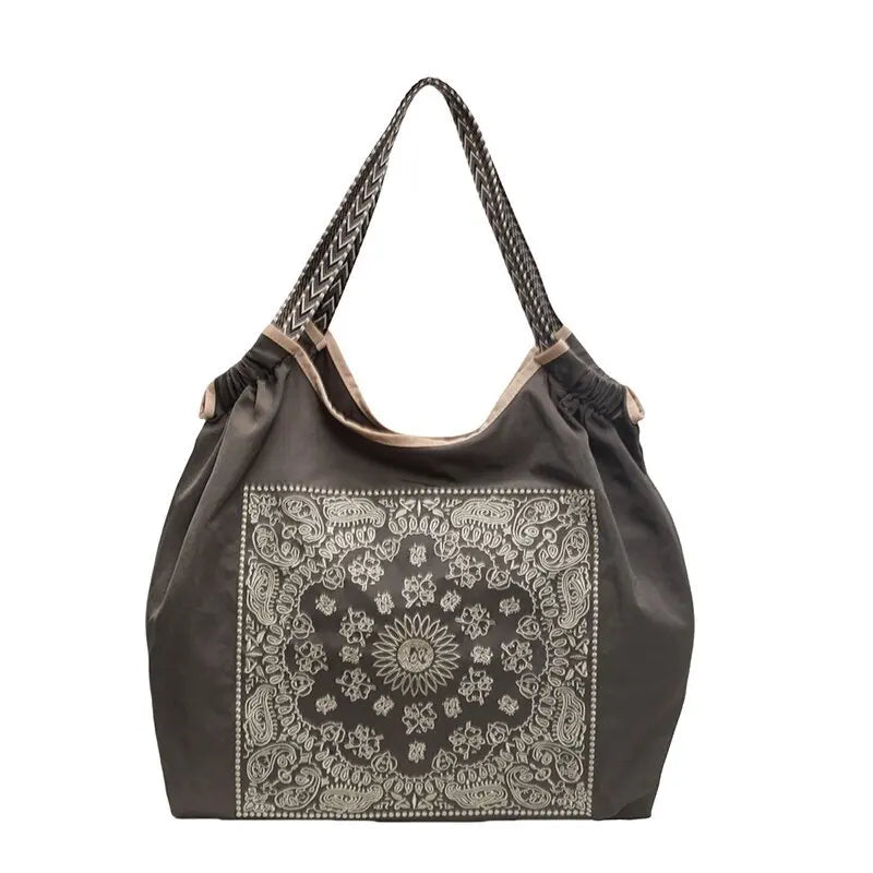 Niche Embroidered Canvas Shopping Bag | Fashionable Hand-held Shoulder Tote Luxegan