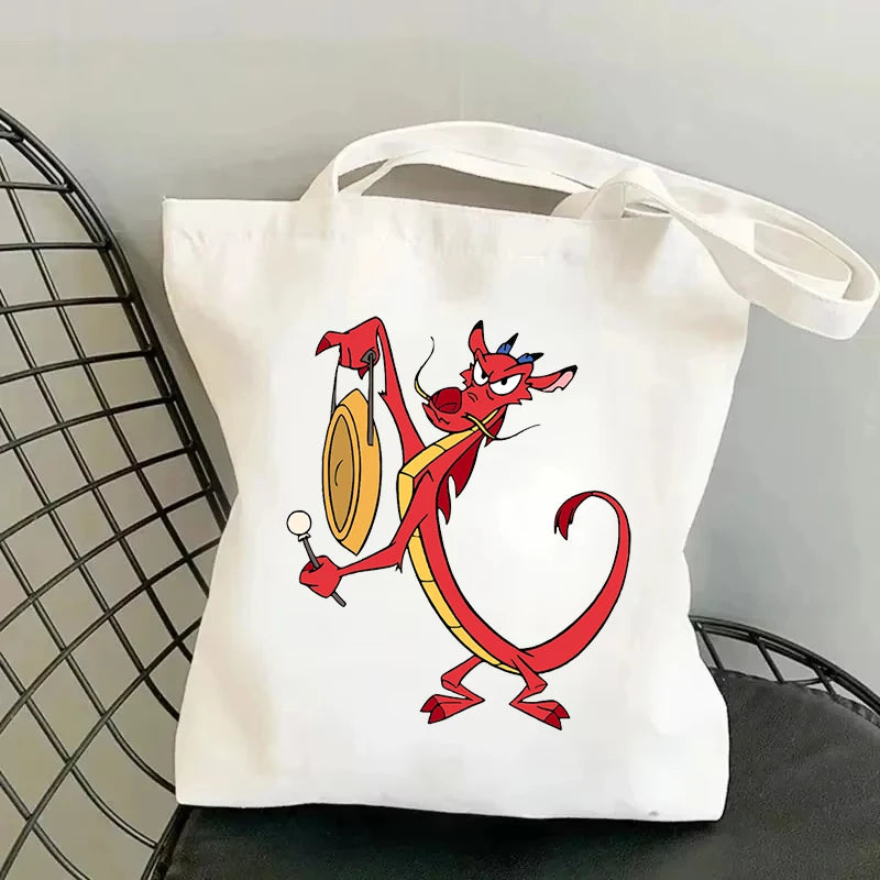 Unisex Mulan Cartoon Canvas Tote Bag | Vintage Harajuku Streetwear Casual Shoulder Handbag (Soft & Stylish) Luxegan