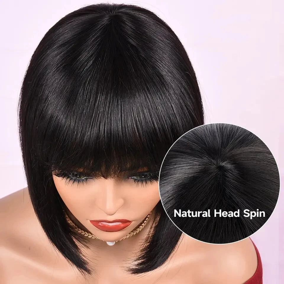 Rebecca Straight Bob Wig with Bangs | Remy Human Hair 10-14 Inches Luxegan