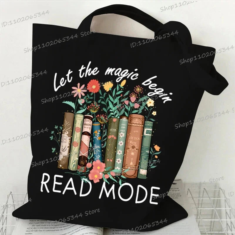Books and Flower Print Canvas Tote | Casual Reusable Shopping Bag Luxegan