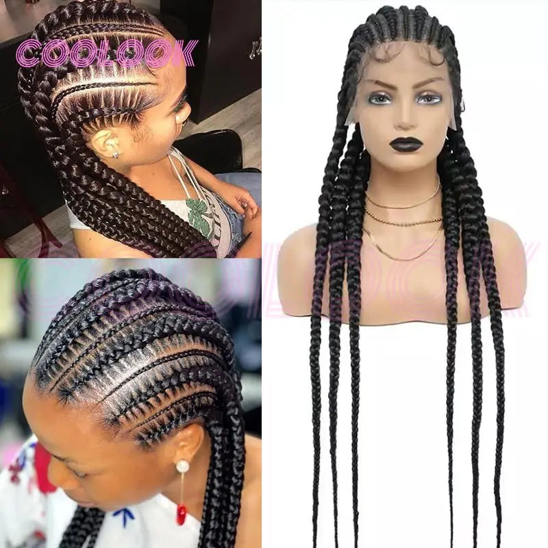 20-36 Inch Jumbo Box Cornrow Faux Locs Wig | Full Lace
