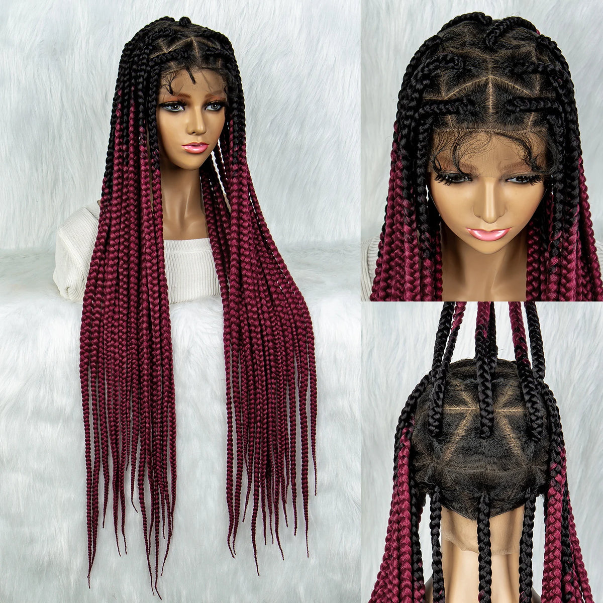 Colorful Knotless Box Braids Wig | Full Lace Cornrow Accents | Black Women Luxegan
