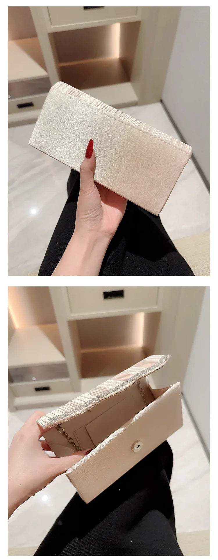 Elegant Glitter Silver Envelope Clutch | Fashion Wedding Party Evening Bag | Rigid Hard-Shell Shoulder Bag with Detachable Chain Strap & Noble Texture Luxegan