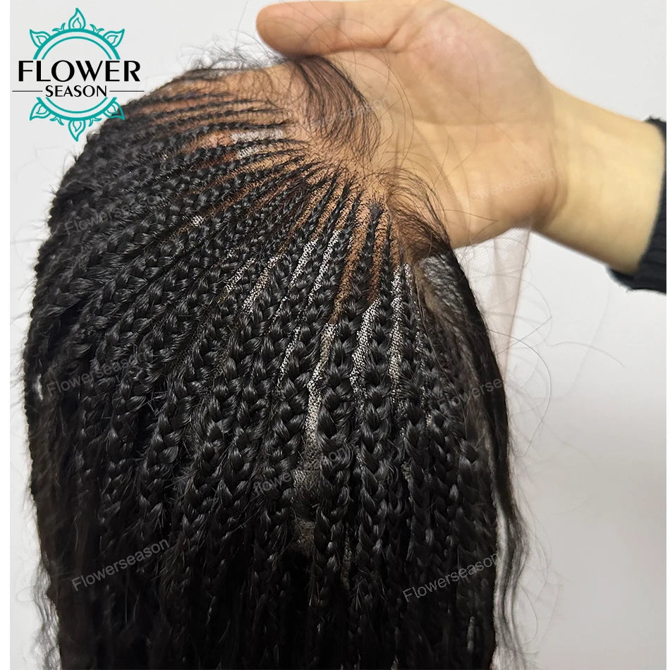 300% Density Human Hair Boho Box Braids Wig | Curly Ends | Full Lace | Baby Hair | Knotless Goddess Braids Luxegan
