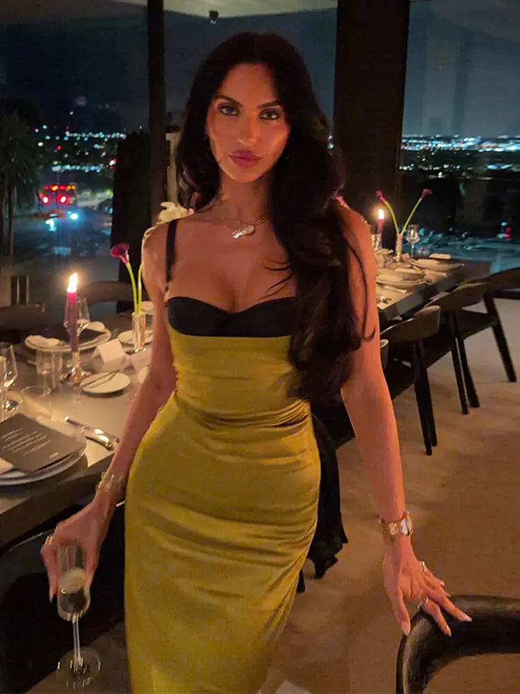 Sexy Satin Sleeveless Slip Midi Dress for Women Elegant Bodycon Evening Cocktail Dresses 2026 New Female Party Clubwear Outfit