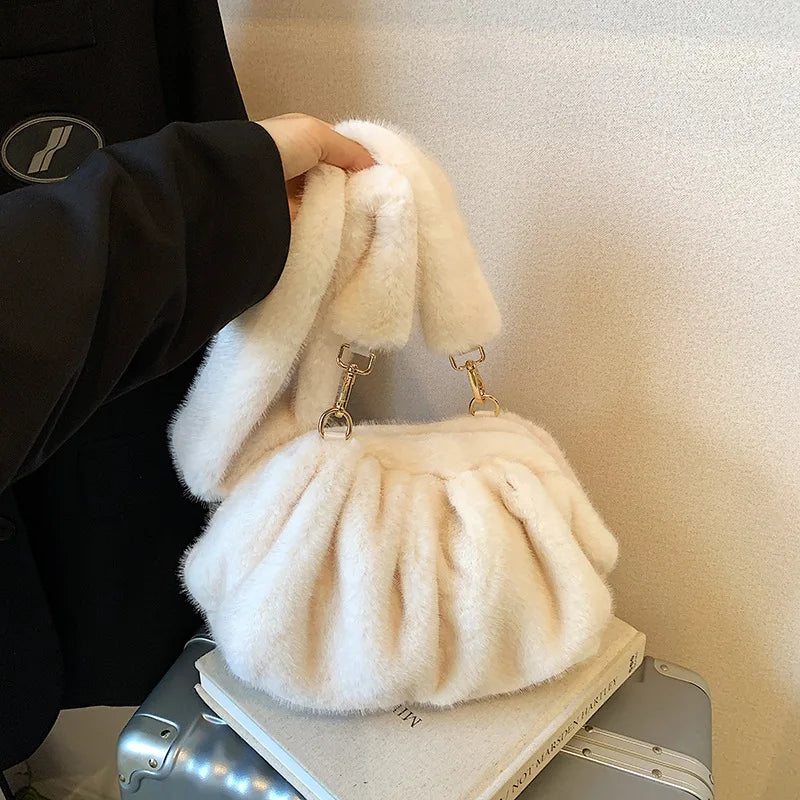 Mink Fur Texture Cloud Shell Bag | Sophisticated "Wrinkle Relaxed" Silhouette | Elegant Winter Fashion Tote | "Dignified" High-Performance Felt Accessory for Radiant Versatile Styling Luxegan