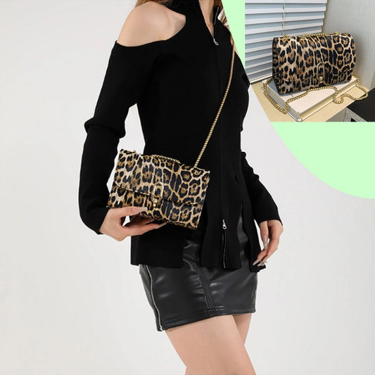 Leopard Print Fashion PU Shoulder Bag | Retro Chain & Crossbody Luxegan