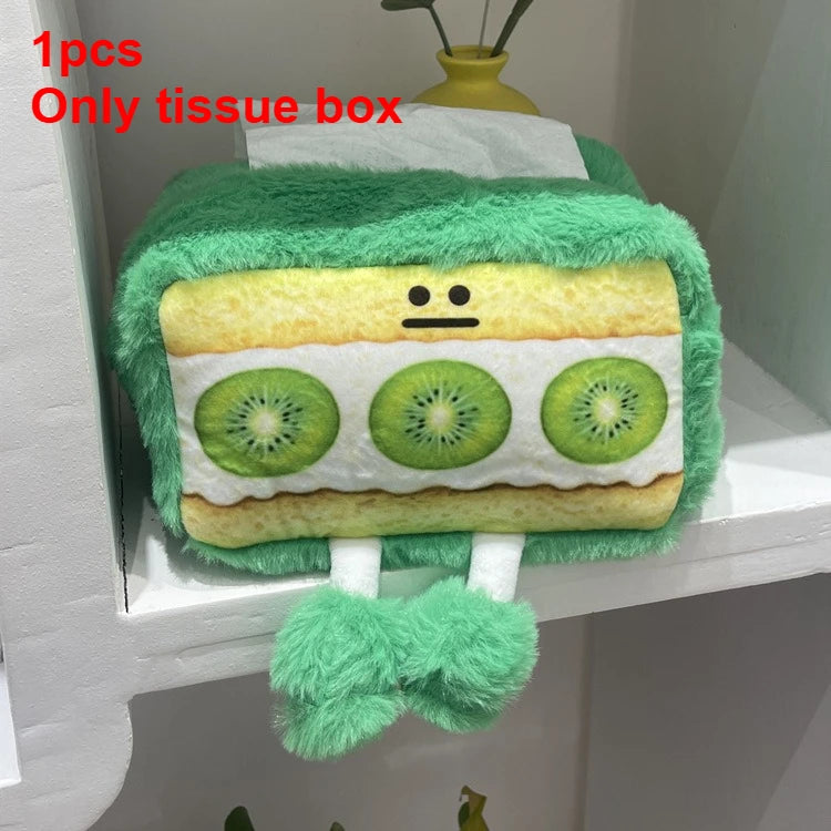 Cute Personalized Plush Tissue Box Cover | Creative Strawberry Kiwi Chocolate Cartoon Niche Desktop Storage Bag Luxegan