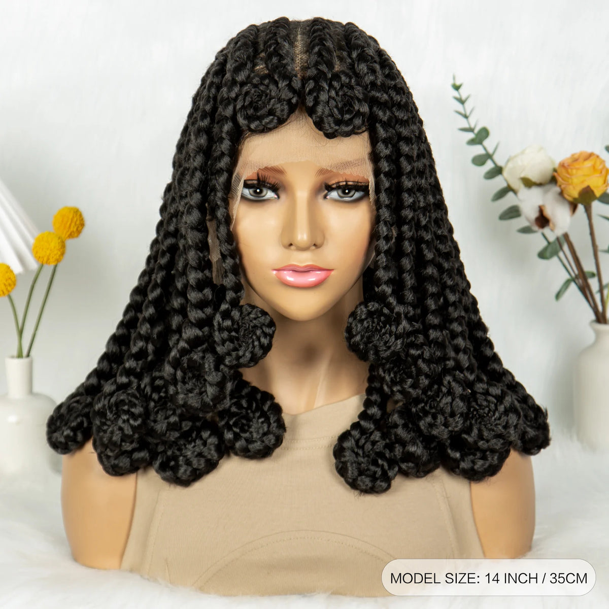 14 Inch Jumbo Bantu Knotless Box Braided Wig | Full Lace Cornrow