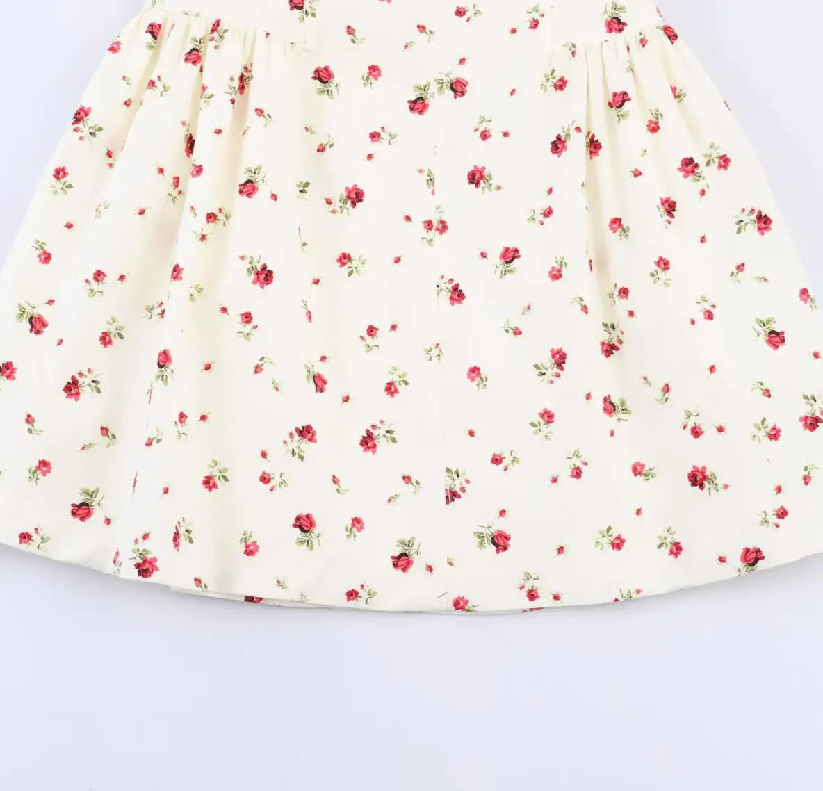 Sexy Beige With Red Floral Print V Collar Sling Mini Dress Women Backless Low Waist Ruched Swing Dresses Femme Vestidos Robe